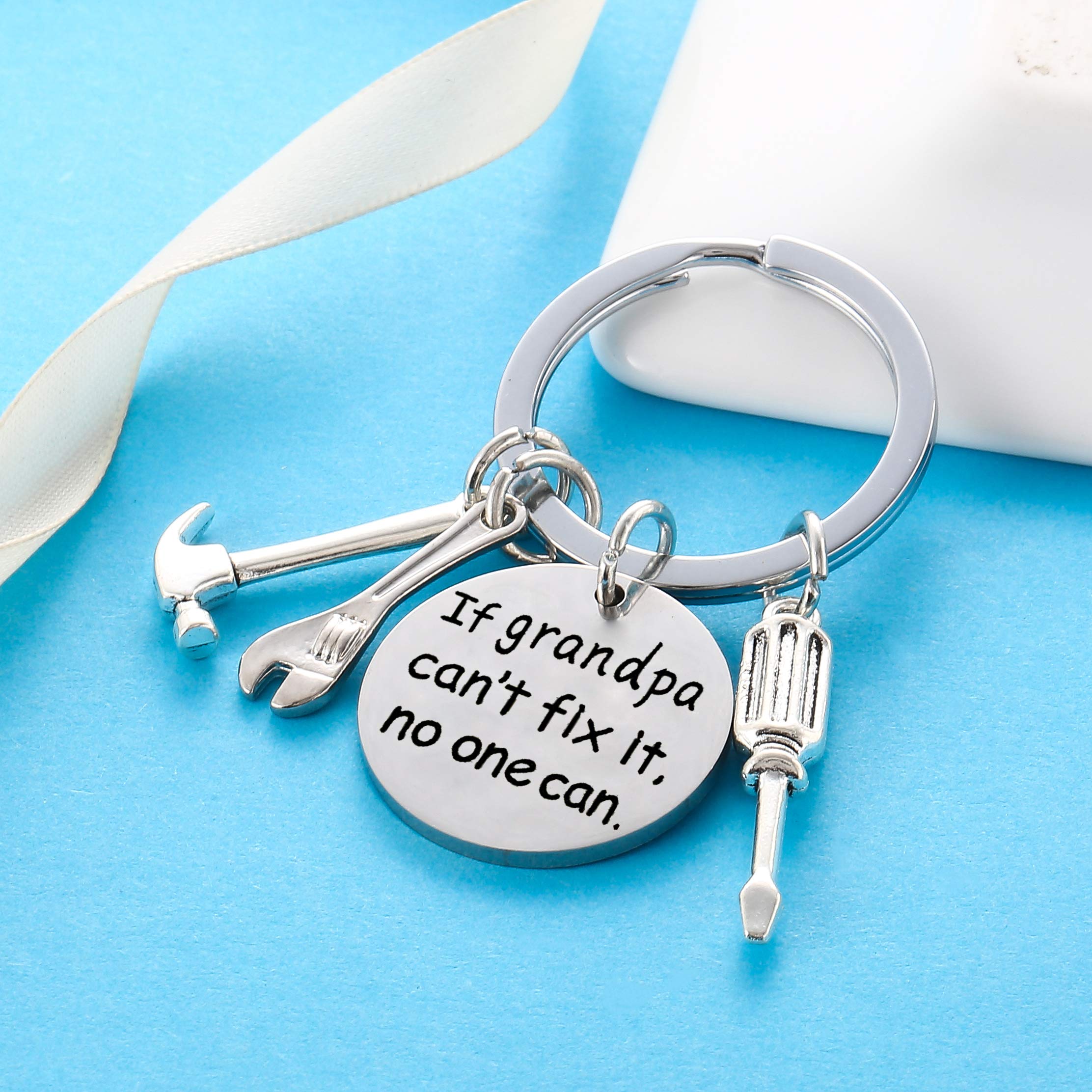 Grandpa Keychain Granddad Gifts From Grandson Granddaughter Christmas Gift Keyring Father's Day Gift For Grandpa (If grandpa can't fix it, no one can)