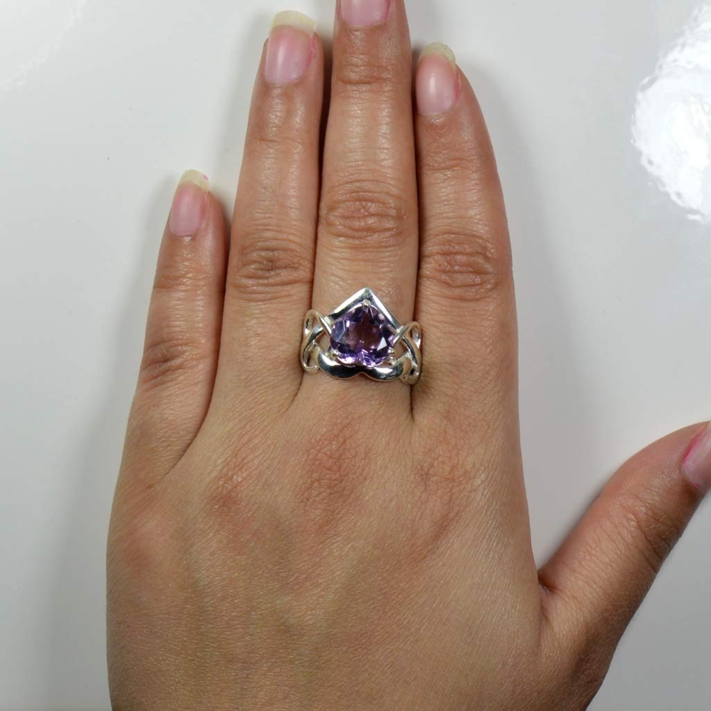 55Carat Natural Amethyst Love Rings for Women Heart Shape 925 Sterling Silver Handmade Jewelry Size 4-13