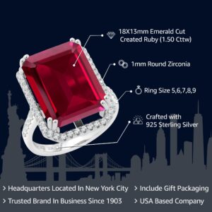 Gem Stone King 925 Sterling Silver Gemstone Birthstone Engagement Ring | Emerald Cut 18X13MM | Wedding Anniversary Promise Ring For Women | Available In Size 5, 6, 7, 8, 9