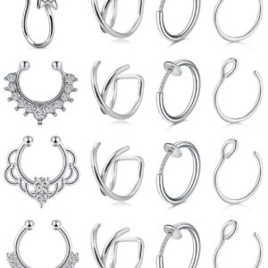 AVYRING Fake Nose Ring Hoop Faux Nose Septum Ring Non-Pierced Clip On Nostril Piercing Rings Jewelry Silver Gold