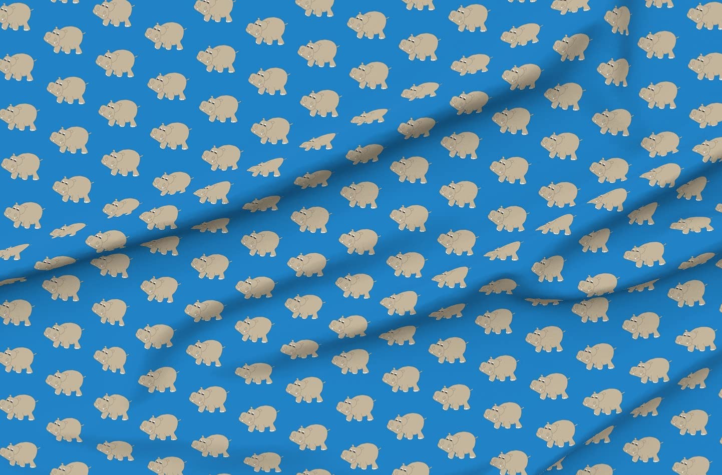 Spoonflower Fabric - Blue Hippo Hippopotamus Safari Jungle Printed on Petal Signature Cotton Fabric by The Yard - Sewing Quilting Apparel Crafts Decor