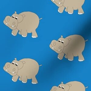 Spoonflower Fabric - Blue Hippo Hippopotamus Safari Jungle Printed on Petal Signature Cotton Fabric by The Yard - Sewing Quilting Apparel Crafts Decor