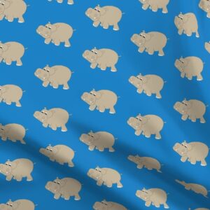 Spoonflower Fabric - Blue Hippo Hippopotamus Safari Jungle Printed on Petal Signature Cotton Fabric by The Yard - Sewing Quilting Apparel Crafts Decor