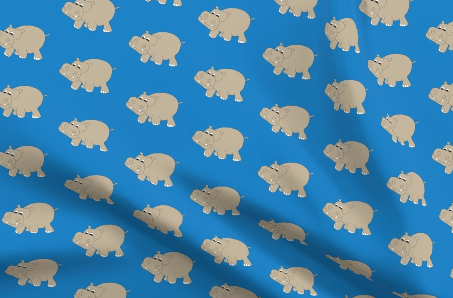 Spoonflower Fabric - Blue Hippo Hippopotamus Safari Jungle Printed on Petal Signature Cotton Fabric by The Yard - Sewing Quilting Apparel Crafts Decor