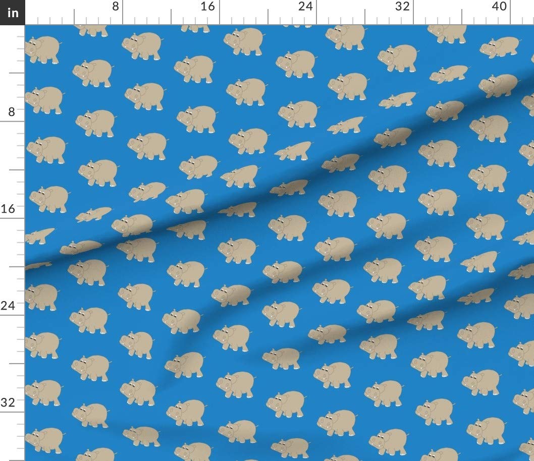 Spoonflower Fabric - Blue Hippo Hippopotamus Safari Jungle Printed on Petal Signature Cotton Fabric by The Yard - Sewing Quilting Apparel Crafts Decor