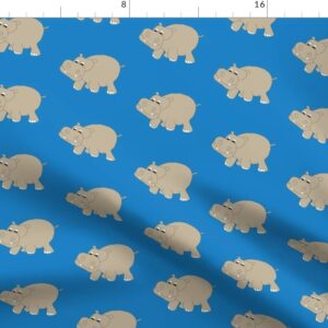 Spoonflower Fabric - Blue Hippo Hippopotamus Safari Jungle Printed on Petal Signature Cotton Fabric by The Yard - Sewing Quilting Apparel Crafts Decor