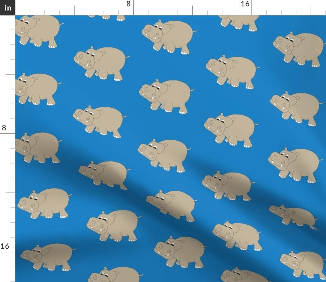 Spoonflower Fabric - Blue Hippo Hippopotamus Safari Jungle Printed on Petal Signature Cotton Fabric by The Yard - Sewing Quilting Apparel Crafts Decor