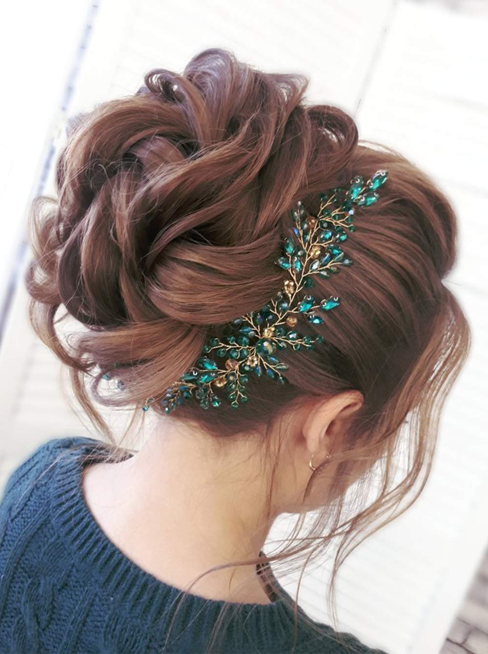 Denifery Emerald Wedding Hair Piece Green Hair Vine Bridal Gold Jewelry Headpiece Wedding Hair Accessories