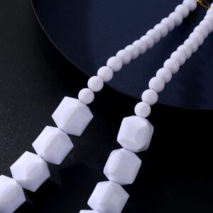 White Beads Necklace, Acrylic Costume Jewelry for Women Chunky Statement Strand Necklaces with Bracelet Dangle Earrings, Big African Beaded Necklace Halloween Festivals accessory