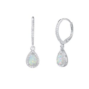 fancime opal earrings october birthstone earrings sterling silver created fire opal halo cubic zirconia leverback french back teardrop earrings fine jewelry for women