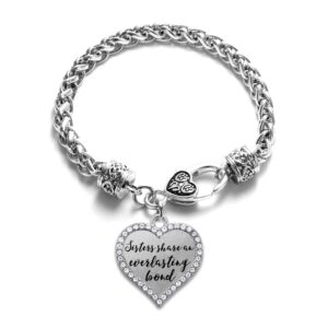 inspired silver - sister bond braided bracelet for women - silver open heart charm bracelet with cubic zirconia jewelry