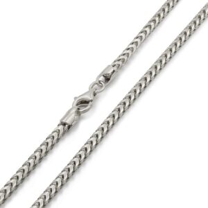 Giorgio Bergamo 925 Italian Sterling Silver 2.5mm Solid Franco Chain, Rhodium Plated Square Box Link Necklace, (20)