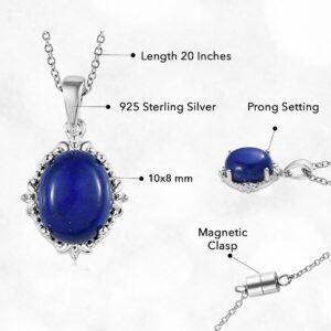 SHOP LC DELIVERING JOY Blue Lapis Lazuli Necklace 925 Sterling Silver Magnetic Clasp Stainless Steel Chain 20" Birthday Gifts for Women