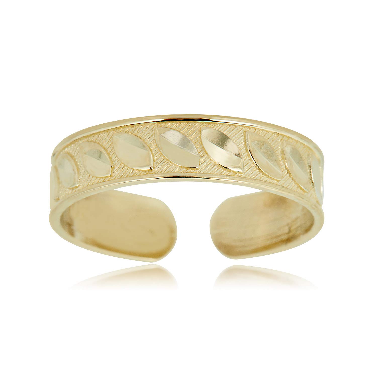 AVORA 10K Yellow Gold Adjustable Diamond-cut Leaf Toe Ring