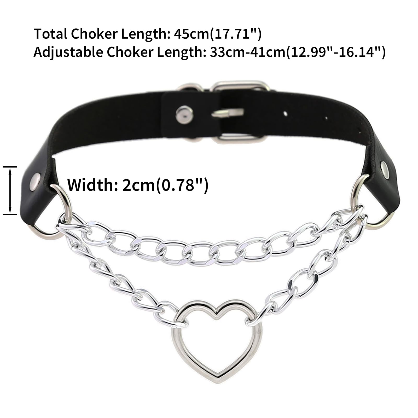 FM FM42 Pink PU Simulated Leather Gothic Punk Silver-tone Heart Ring Cuban Curb Link Chain Adjustable Neckband Collar Choker PN2401