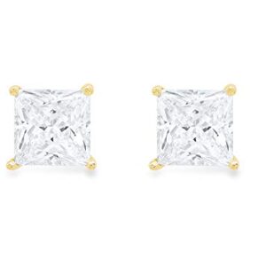 Clara Pucci 4.0 ct Princess Cut VVS1 Conflict Free Solitaire Genuine Moissanite Designer Stud Earrings Solid 14k Yellow Gold Push Back