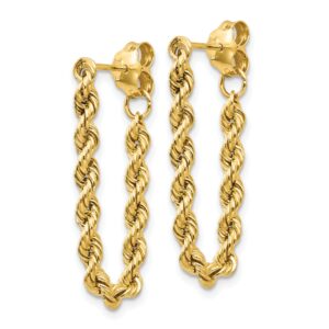 Twisted Rope Chain Dangle Post Earrings in Real 14k Yellow Gold 10 mm x 27 mm