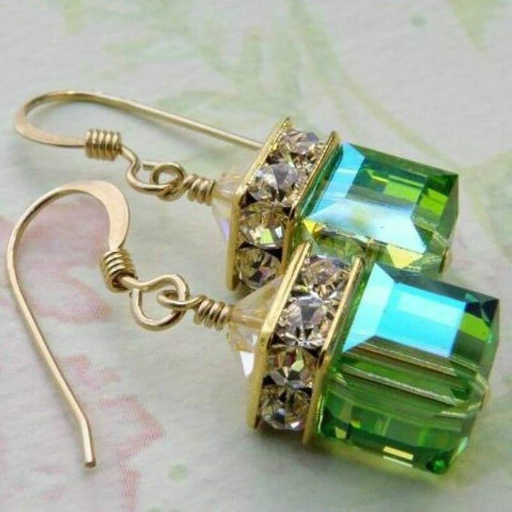 Comelyjewel Green Alloy Faux Gemstone French Wire Dangle Earrings