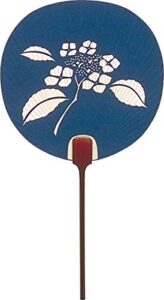 塩見団扇 shiomi fan 2403 hydrangea fan (navy) 8.7 x 15.7 inches (22 x 40 cm)