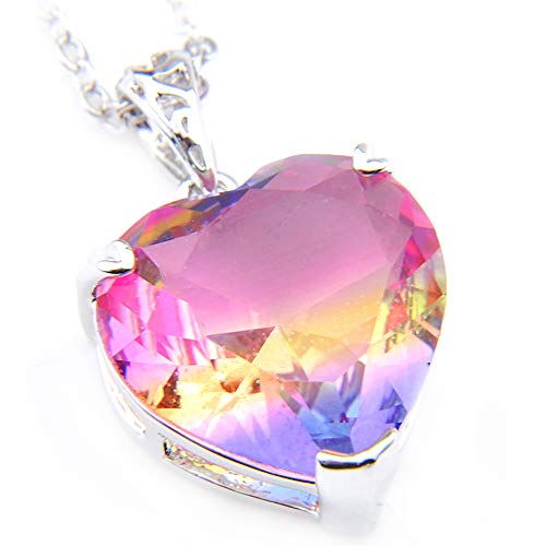 Luckyshine Love Heart Fire Rainbow Mystic Tourmaline Silver Fashion Pendants Necklaces