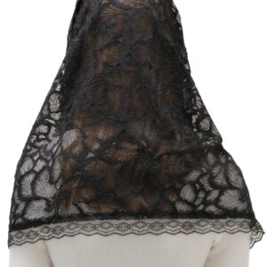 PAMOR Infinity Floral Veils Scarf Chapel Veil Head Covering Wrap Style Latin Mass Lace Mantilla (Black)