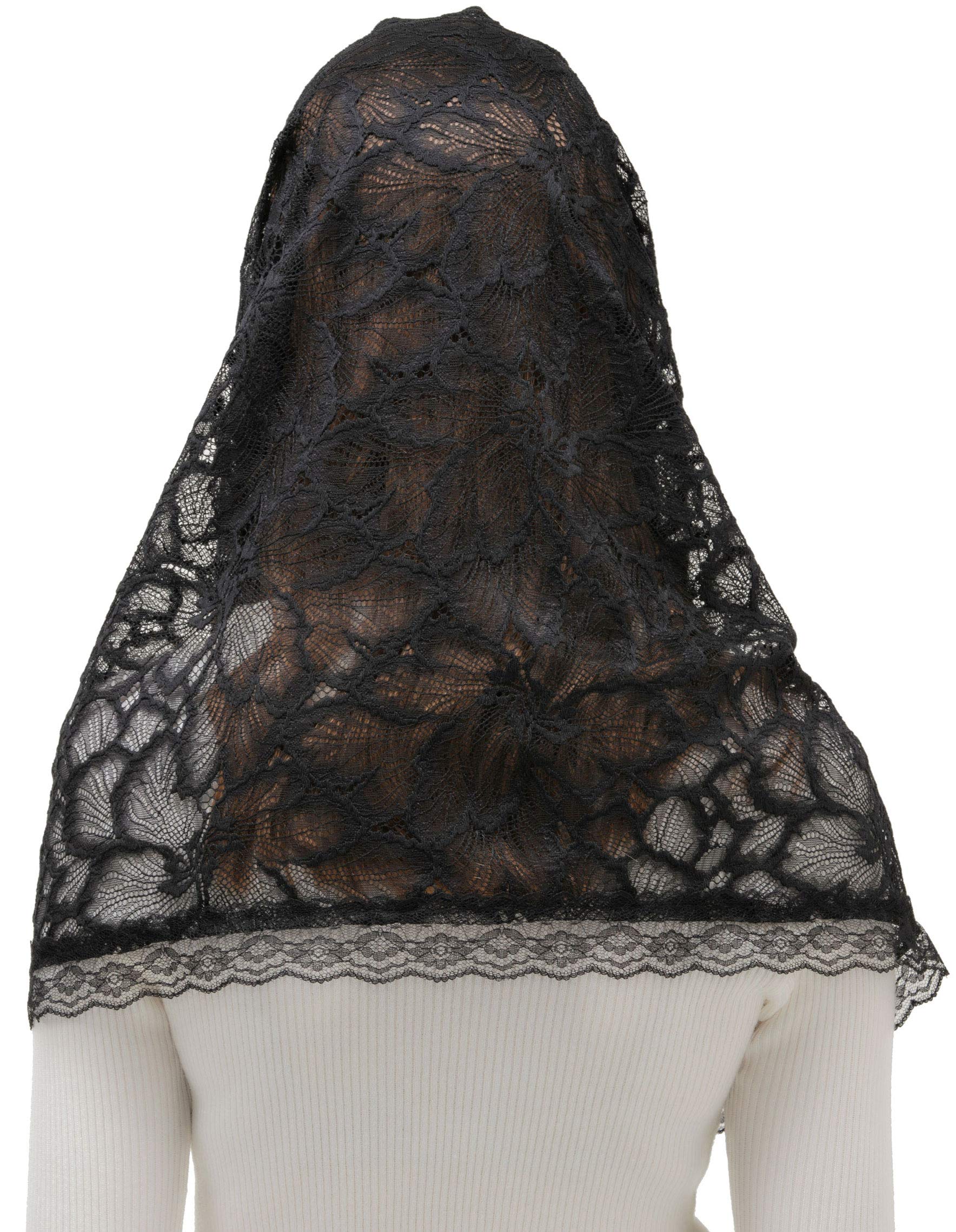 PAMOR Infinity Floral Veils Scarf Chapel Veil Head Covering Wrap Style Latin Mass Lace Mantilla (Black)