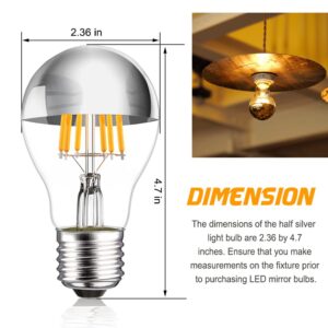 Half Chrome Light Bulb 6W (60 Watt Equivalent), Dimmable A19 A Shape 2700K Warm White Decorative LED Edison Bulb, Silver Tipped Light Bulb E26 Base Pack of 4