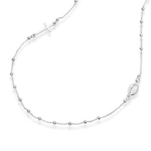 Miabella 925 Sterling Silver Italian Rosary Beaded Sideways Cross Dainty Chain Necklace for Women Made in Italy (18 Inches)