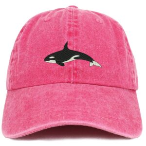 Trendy Apparel Shop Orca Killer Whale Embroidered Washed Cotton Adjustable Cap - FUCHSIA