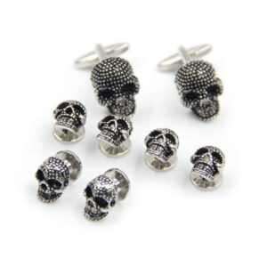 black skull cufflinks and dress shirt studs set for tuxedo party accessories gift