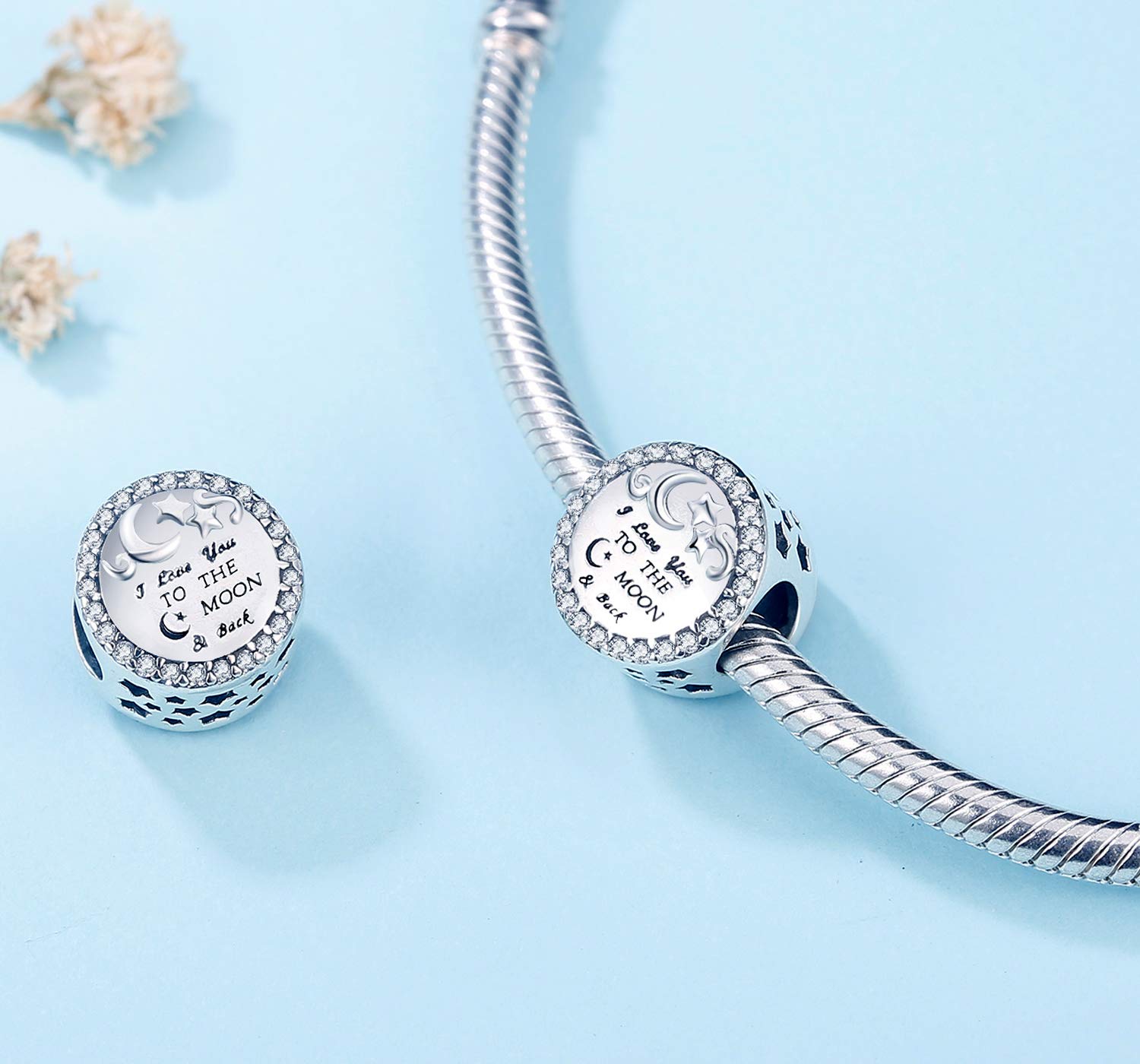 925 Sterling Silver Charm Fit for Pandora Charms Bracelet I Love You to the Moon and Back Bead Charm Birthday Gifts Women Jewelry