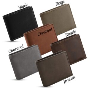 Personalized Wallets for Men, Brown - 6 Colors & 19 Font Options - Custom Engraved Leather Wallet - Gifts for Husband - Personalized Gifts for Men