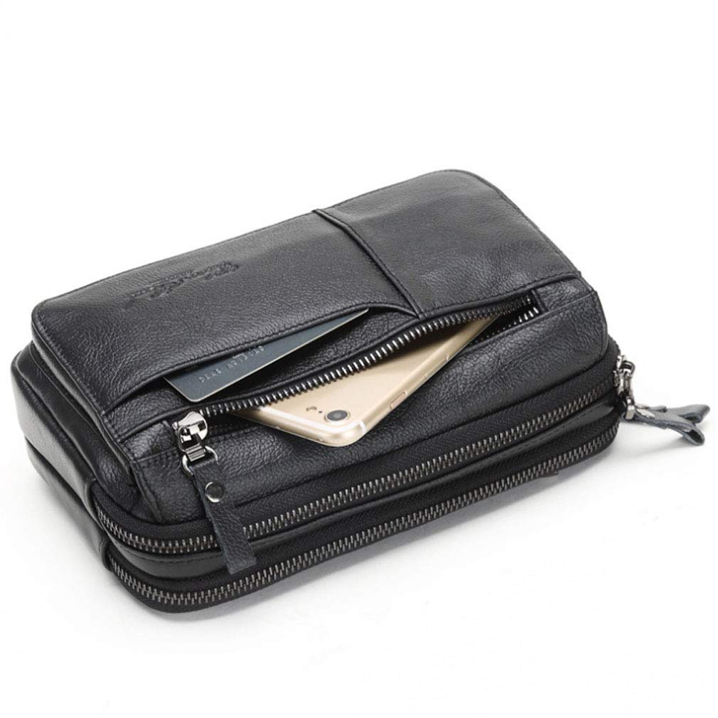 KPYWZER Leather Clutch Purse Wallet Men Wristlet Holder Wrist Bag Pack Business Handbag Black