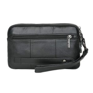 KPYWZER Leather Clutch Purse Wallet Men Wristlet Holder Wrist Bag Pack Business Handbag Black