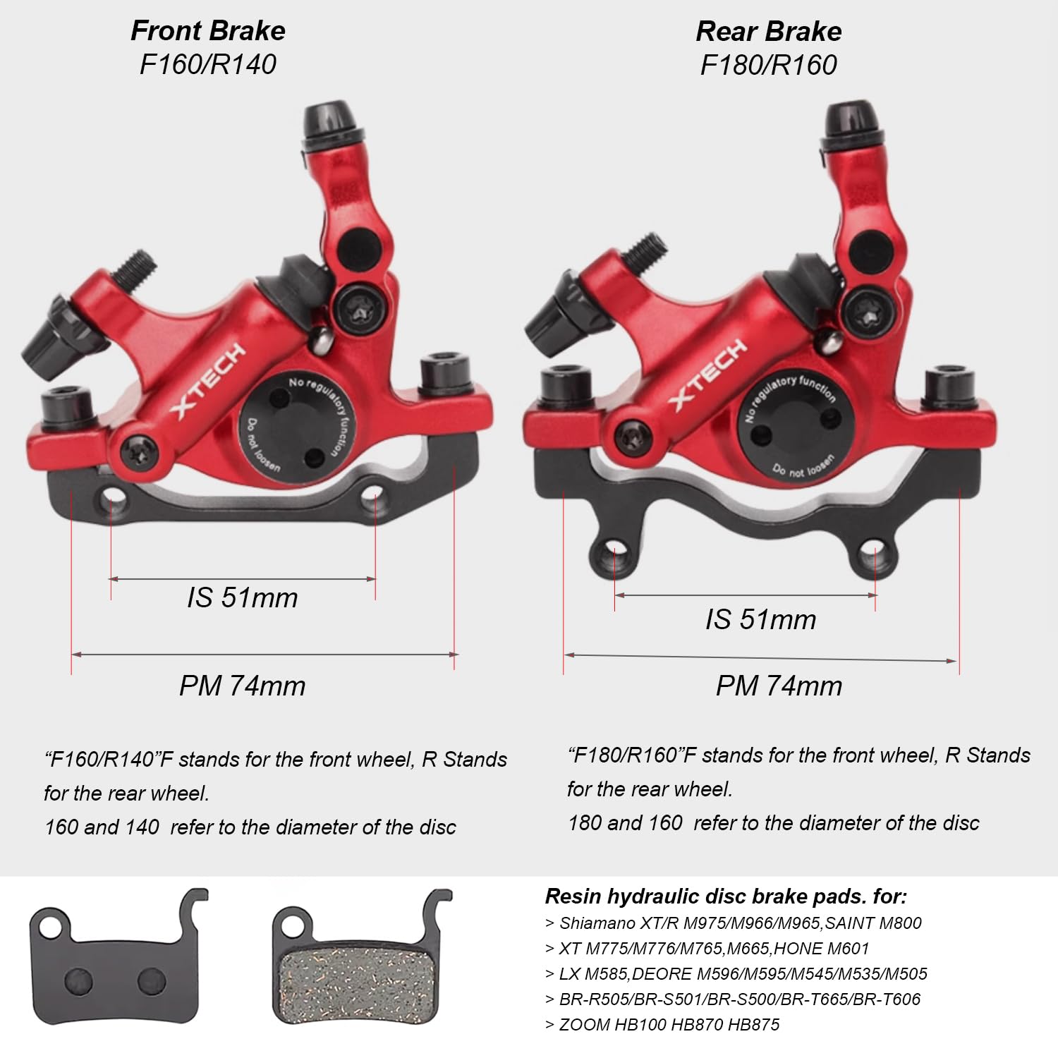 catazer MTB Road HB-100 MTB Road Line Pulling Hydraulic Disc Brake Calipers Front & Rear Mountain Bike Disc Brake E-BIKE Disc Brake (1 Pair Red)