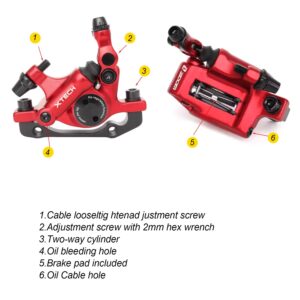 catazer MTB Road HB-100 MTB Road Line Pulling Hydraulic Disc Brake Calipers Front & Rear Mountain Bike Disc Brake E-BIKE Disc Brake (1 Pair Red)