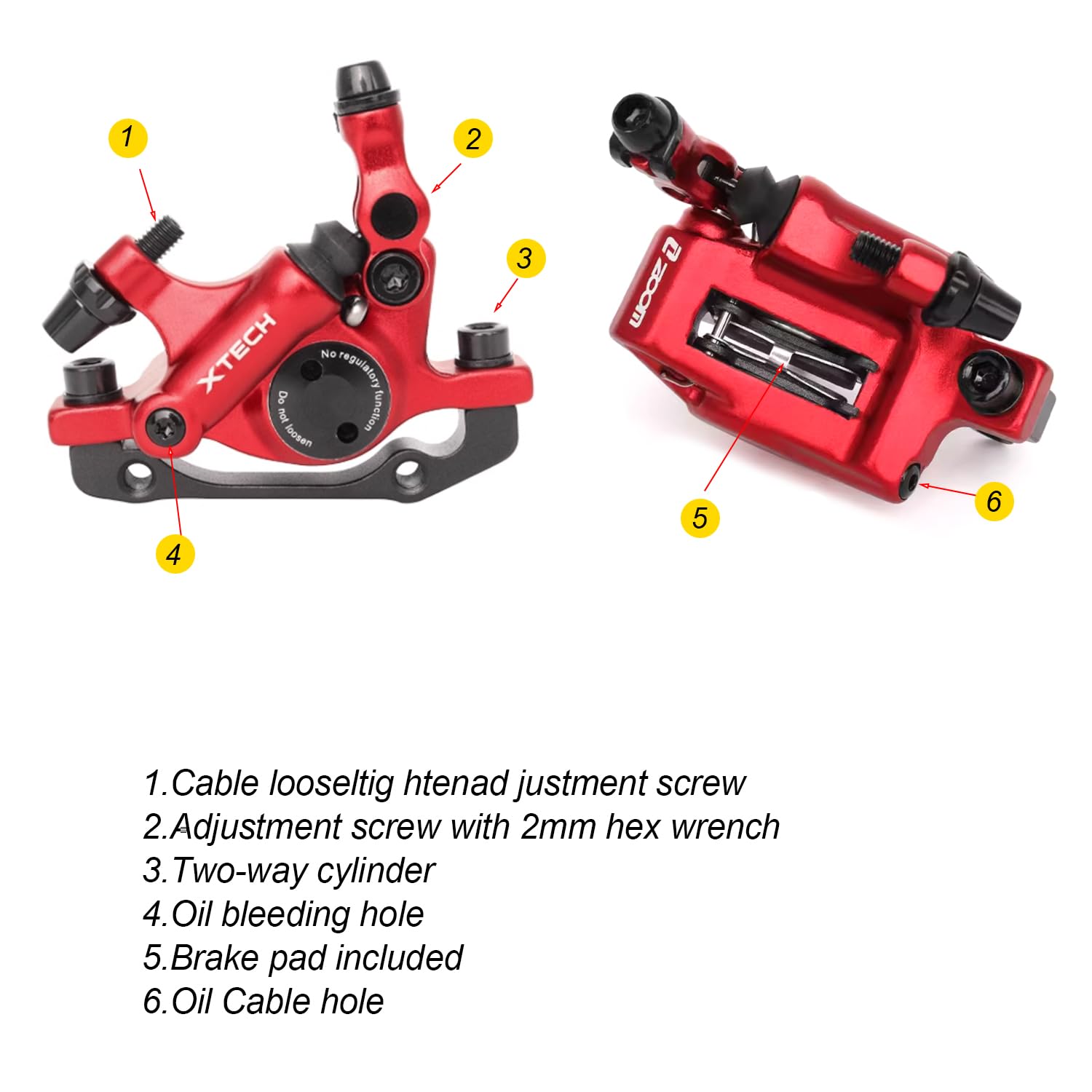 catazer MTB Road HB-100 MTB Road Line Pulling Hydraulic Disc Brake Calipers Front & Rear Mountain Bike Disc Brake E-BIKE Disc Brake (1 Pair Red)