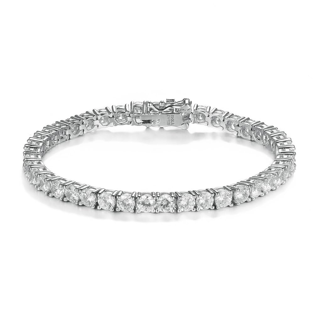 925 Sterling Silver Princess Cut Tennis Bracelet 18K Women’s Bracelet CZ Wedding Chains Bridal bracelet for Women 4mm Sparking Cubic Zirconia Stone