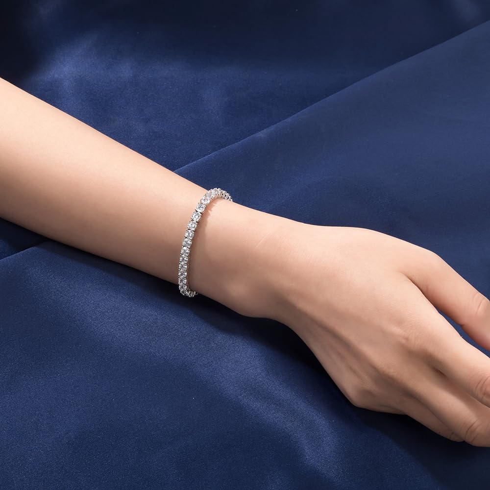 925 Sterling Silver Princess Cut Tennis Bracelet 18K Women’s Bracelet CZ Wedding Chains Bridal bracelet for Women 4mm Sparking Cubic Zirconia Stone