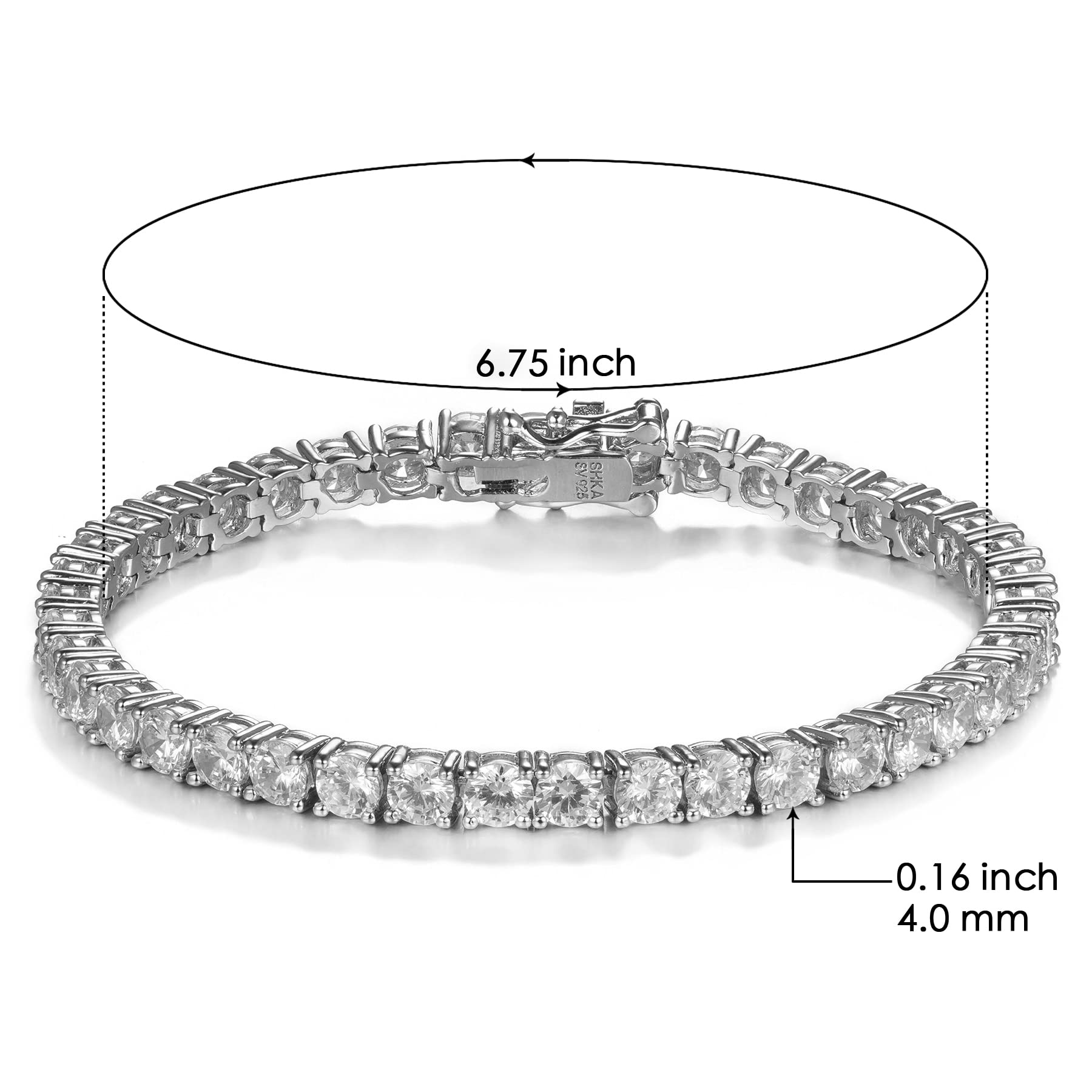 925 Sterling Silver Princess Cut Tennis Bracelet 18K Women’s Bracelet CZ Wedding Chains Bridal bracelet for Women 4mm Sparking Cubic Zirconia Stone