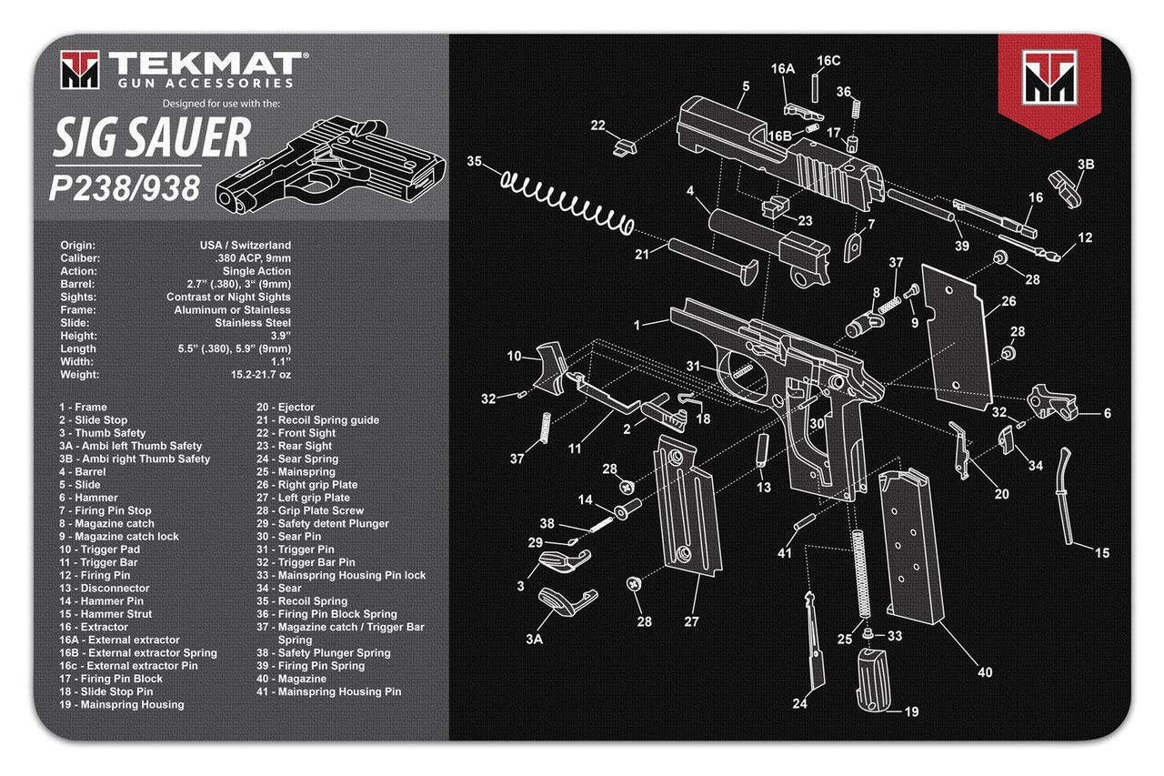 TekMat Sig Sauer P238 Gun Cleaning Mat,Black