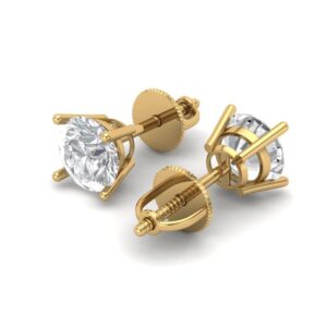 Clara Pucci 2.0 ct Round Cut Solitaire Studs with Clear Simulated Diamond Stone Special - 14K Yellow Gold Stud Earrings Screw Back