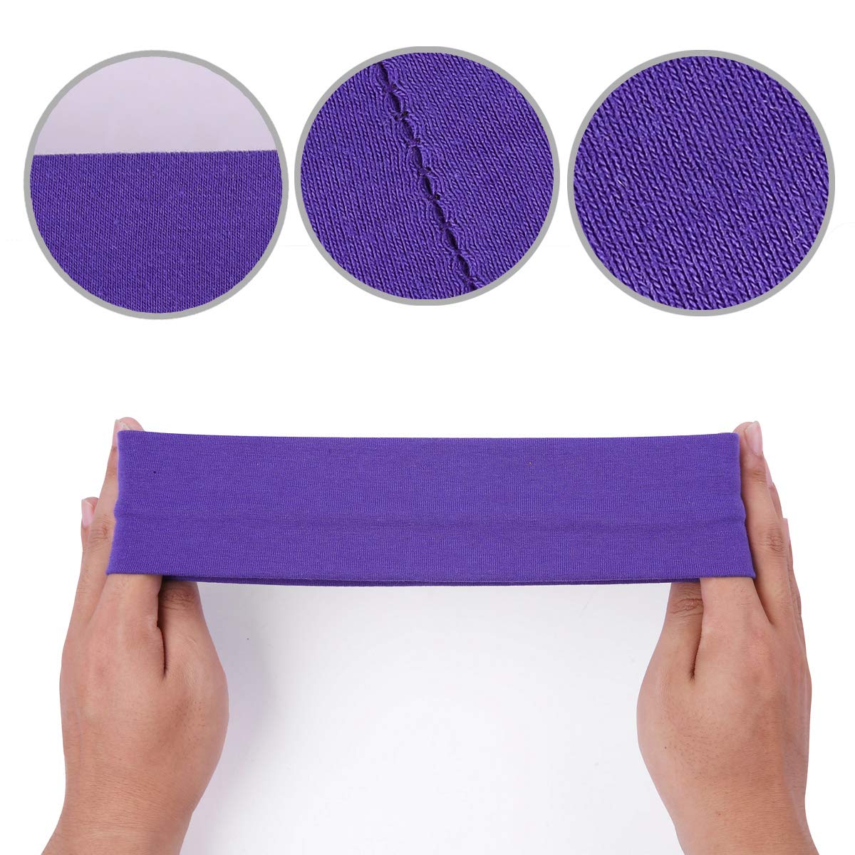 Teemico 10 Pack 3" Cotton Headbands Pack Stretch Elastic Yoga Soft and Stretchy Sports Sweatbands Fashion Headband for Teens Women (Purple)