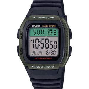 Casio W-96H-3AVCF Men's Classic Quartz Resin Strap, Black, 21.5 Casual Watch (Model: W-96H-3AVCF), Black/Green