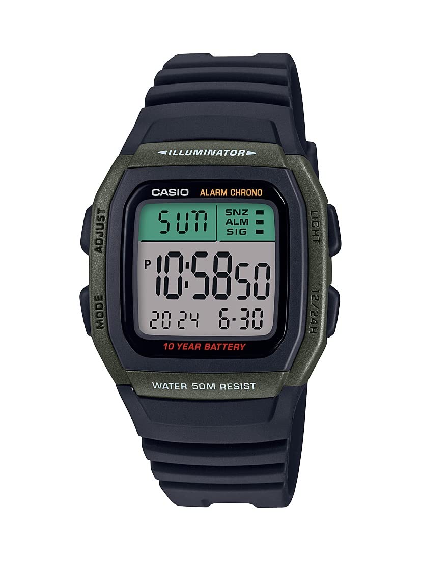 Casio W-96H-3AVCF Men's Classic Quartz Resin Strap, Black, 21.5 Casual Watch (Model: W-96H-3AVCF), Black/Green