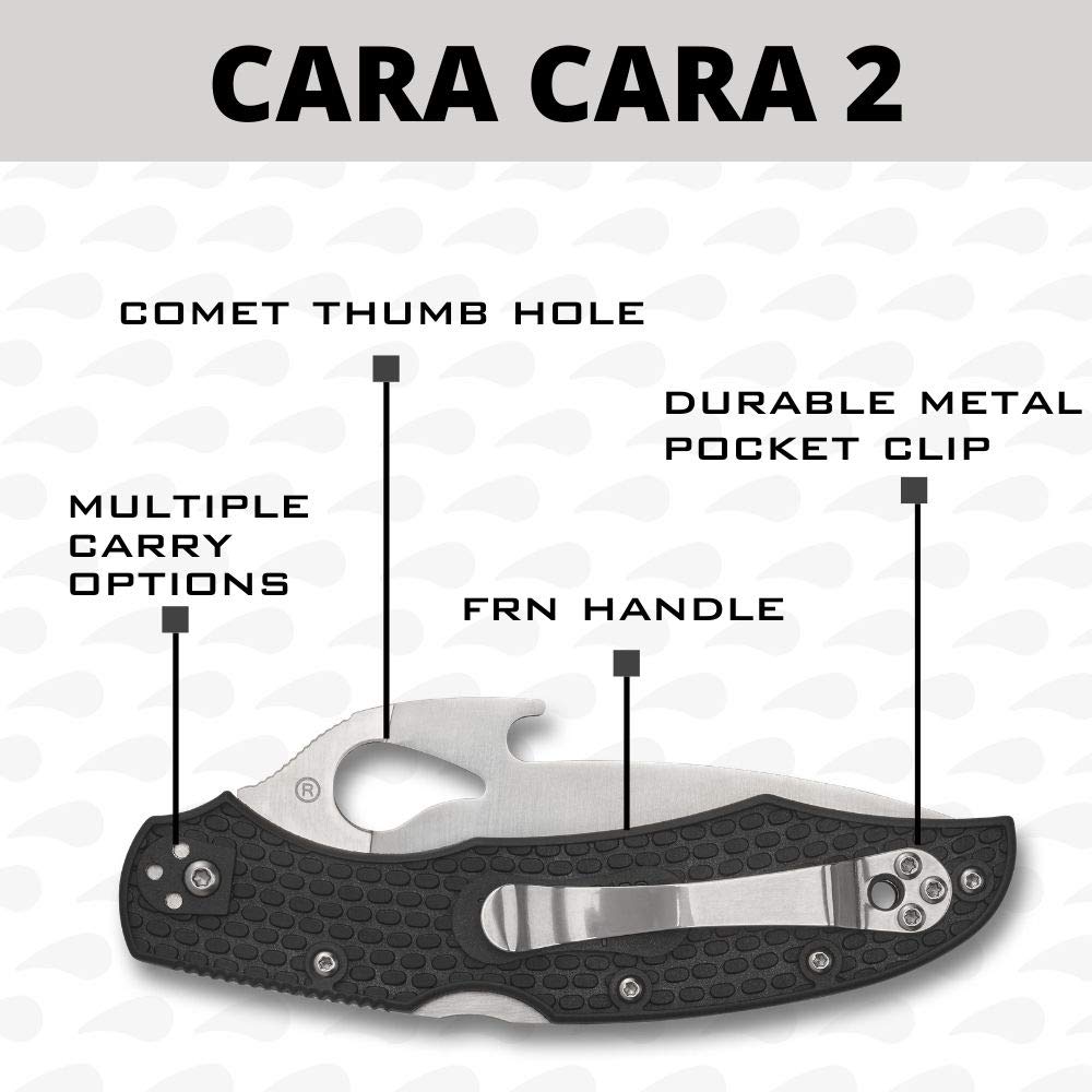 Spyderco Cara Cara 2 CombinationEdge Lightweight Knife with Emerson Opener, FRN Handle, and Full-Flat 8Cr13MoV Steel Blade - BY03PSBK2W