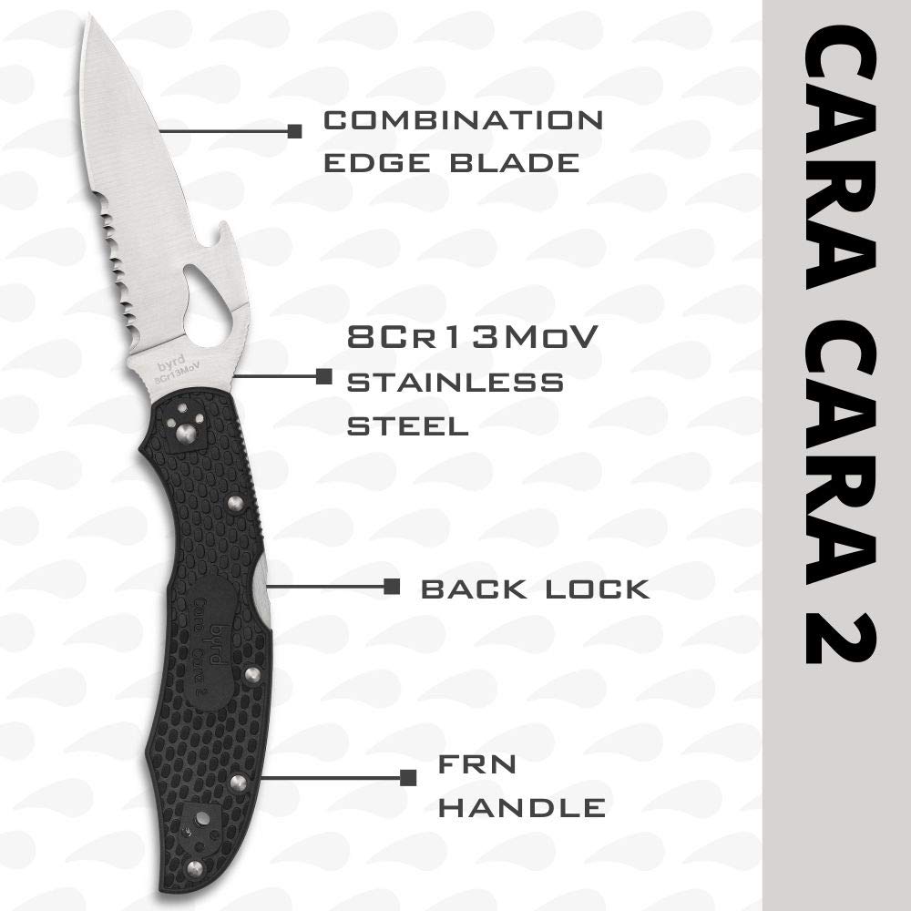 Spyderco Cara Cara 2 CombinationEdge Lightweight Knife with Emerson Opener, FRN Handle, and Full-Flat 8Cr13MoV Steel Blade - BY03PSBK2W