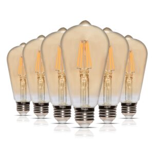 simba lighting led edison vintage filament st21 (st64) light bulbs (6 pack) 6w dimmable 60w equivalent amber glass decorative antique retro, standard medium e26 base, ultra warm 2200k