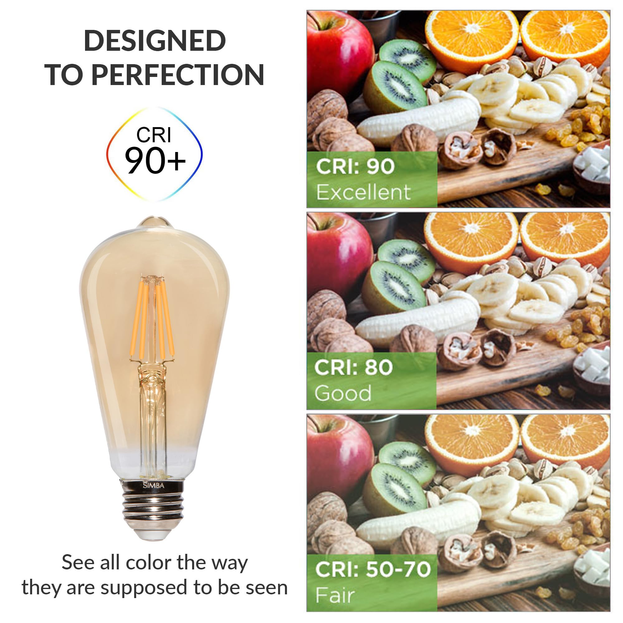 Simba Lighting LED Edison Vintage Filament ST21 (ST64) Light Bulbs (6 Pack) 6W Dimmable 60W Equivalent Amber Glass Decorative Antique Retro, Standard Medium E26 Base, Ultra Warm 2200K