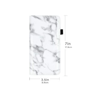 menesia Checkbook Cover for Men & Women RFID Leather Check Book Holder Wallet(White Marble)